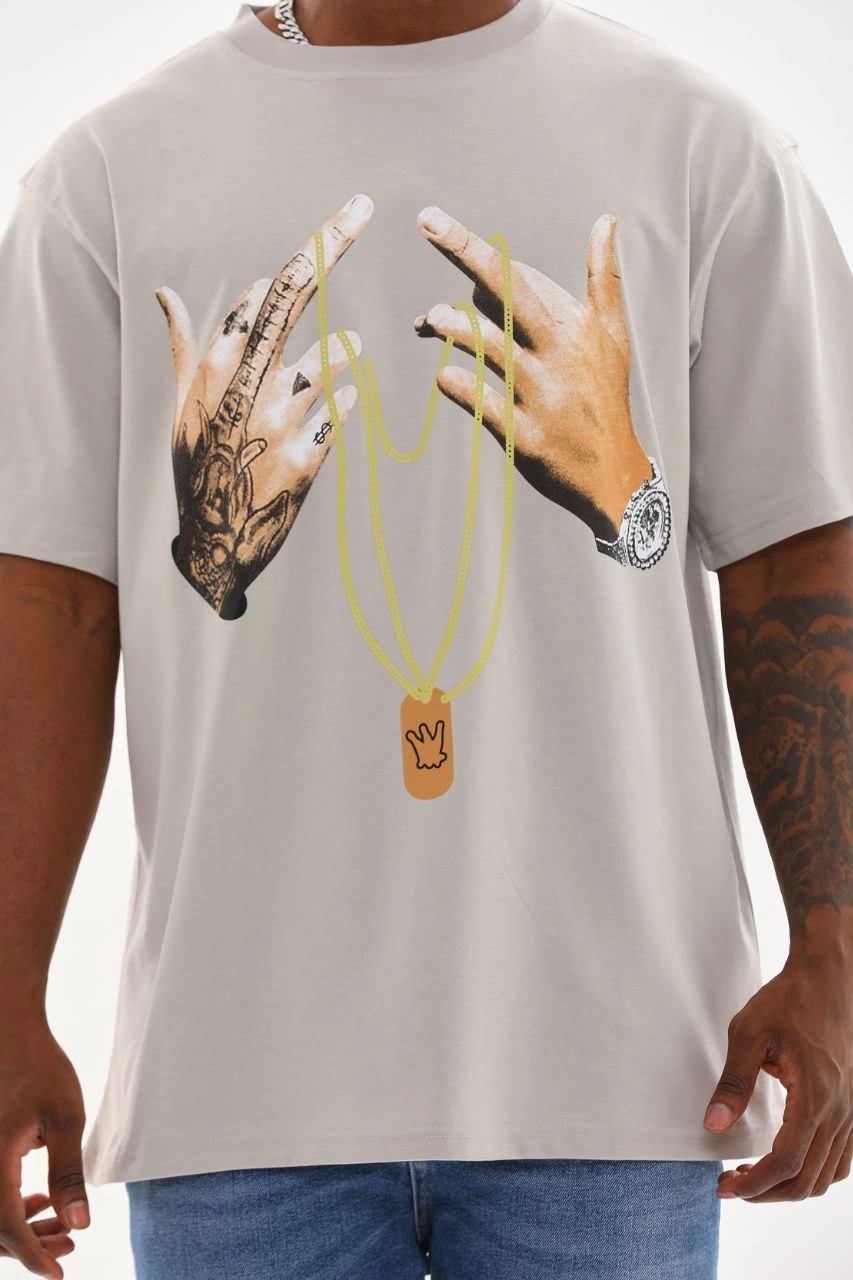 ASSEMA Erkek Baskılı T-Shirt Kısa Kol Bisiklet Yaka Rahat Kalıp Tişört  - Gri