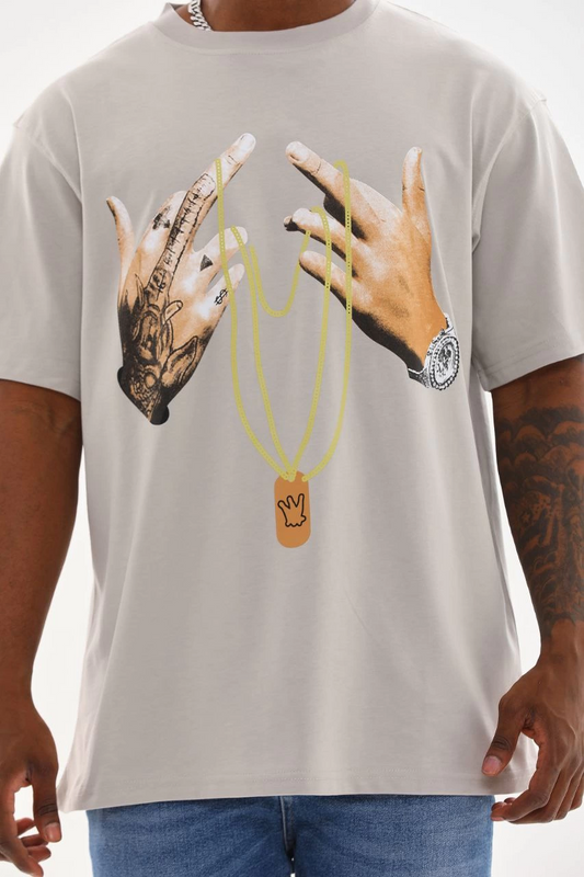 ASSEMA Erkek Baskılı T-Shirt Kısa Kol Bisiklet Yaka Rahat Kalıp Tişört  - Gri