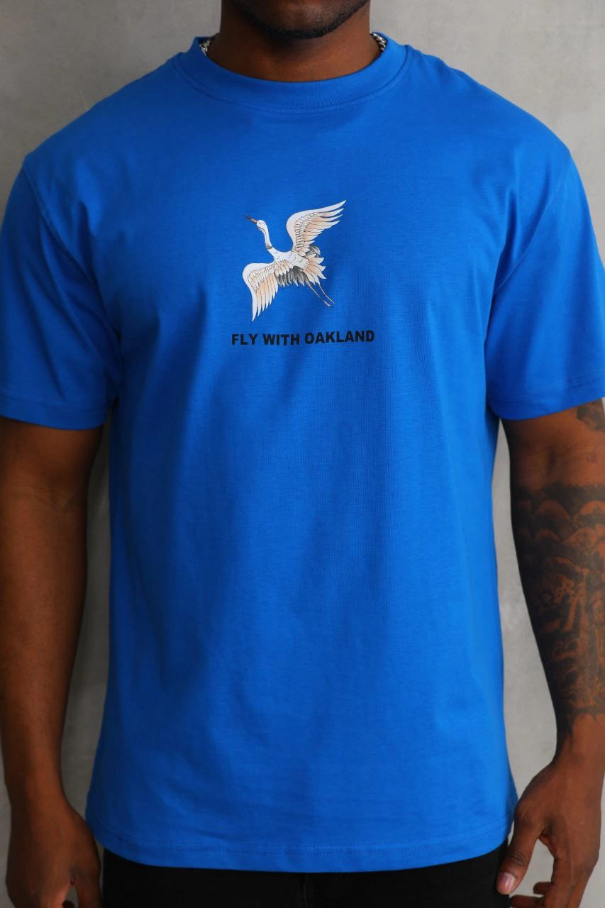 ASSEMA Erkek Baskılı T-Shirt Kısa Kol Bisiklet Yaka Rahat Kalıp Tişört - Mavi