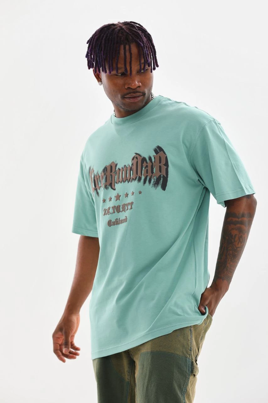ASSEMA Erkek Baskılı T-Shirt Kısa Kol Bisiklet Yaka Rahat Kalıp Tişört - Mint Yeşili