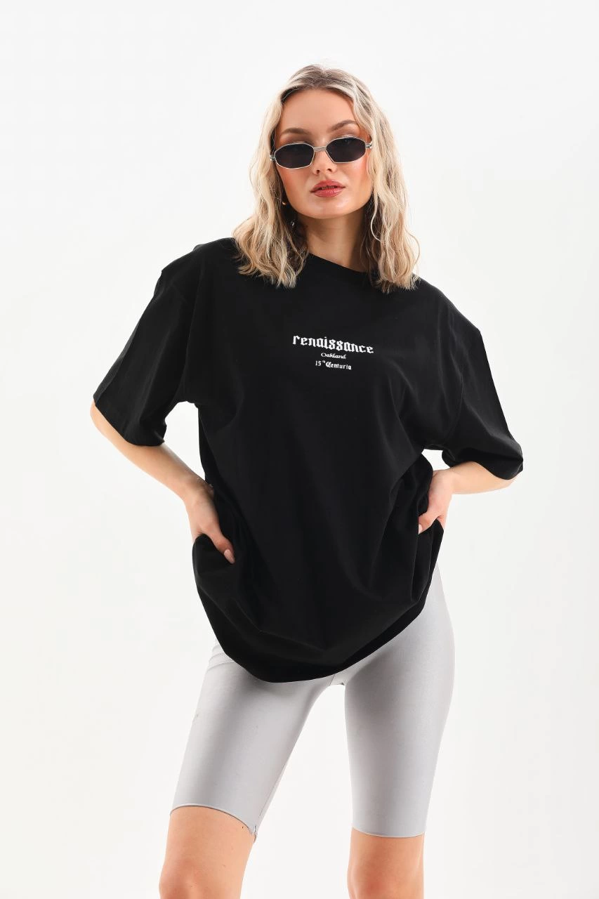 ASSEMA Unisex Baskılı Oversize T-Shirt - Siyah