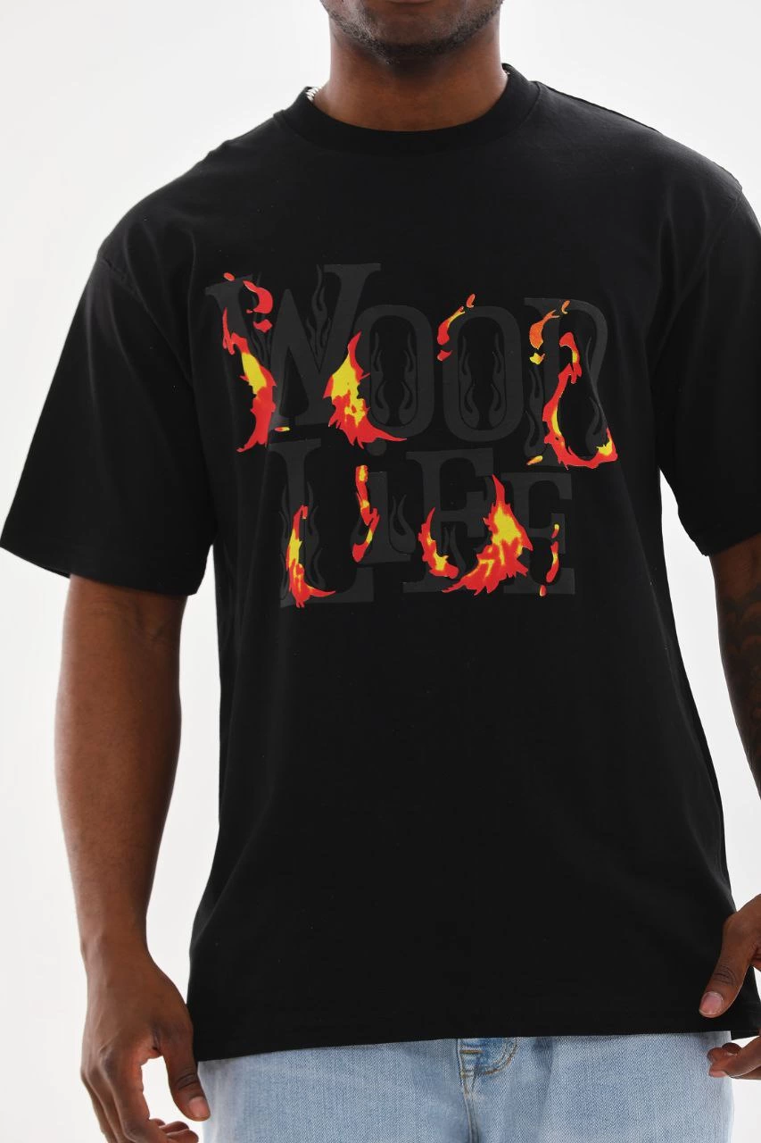 ASSEMA Erkek Baskılı T-Shirt Kısa Kol Bisiklet Yaka Rahat Kalıp Tişört - Siyah