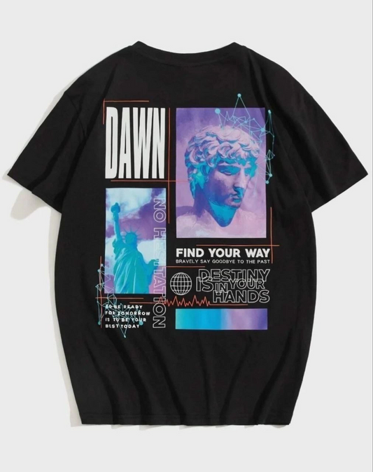 ASSEMA Kadın Baskılı T-Shirt Kısa Kol Bisiklet Yaka Ovarsize Rahat Kalıp Tişört -  Siyah