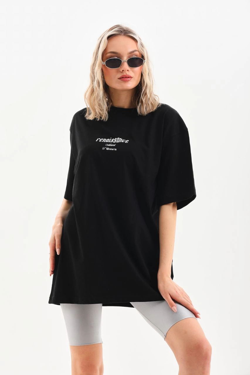 ASSEMA Unisex Baskılı Oversize T-Shirt - Siyah