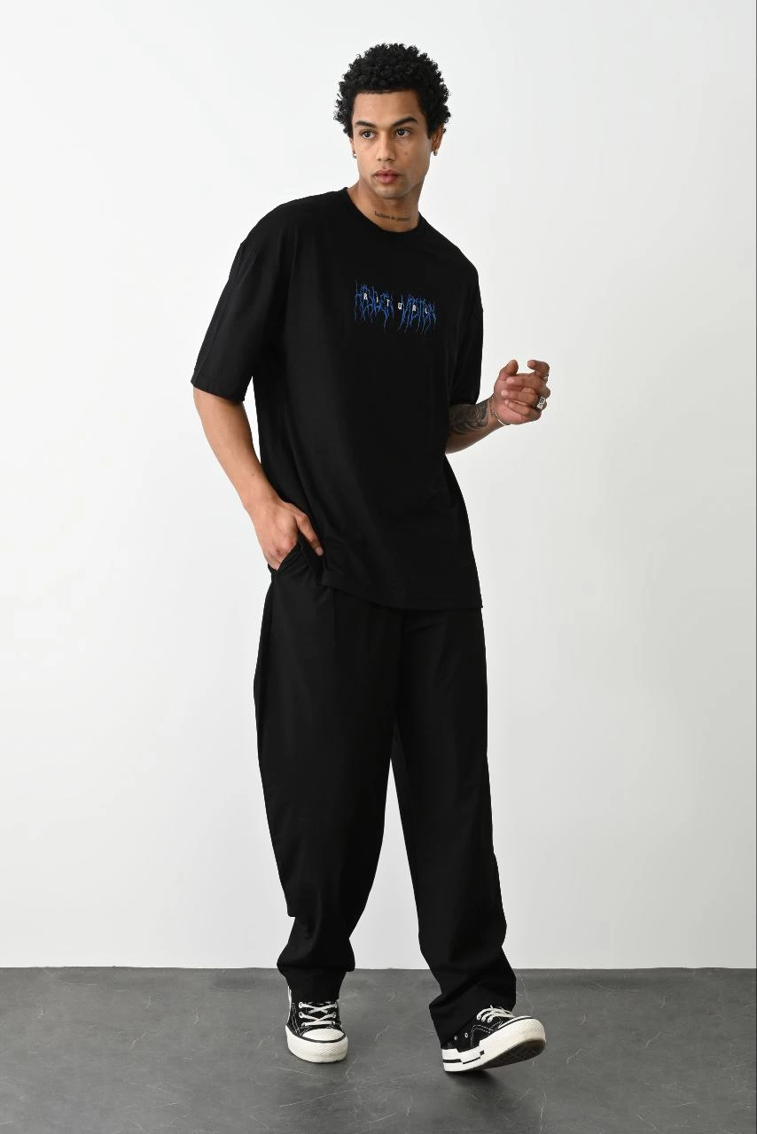 ASSEMA Erkek Baskılı Oversize  Kısa kol T-Shirt - Siyah
