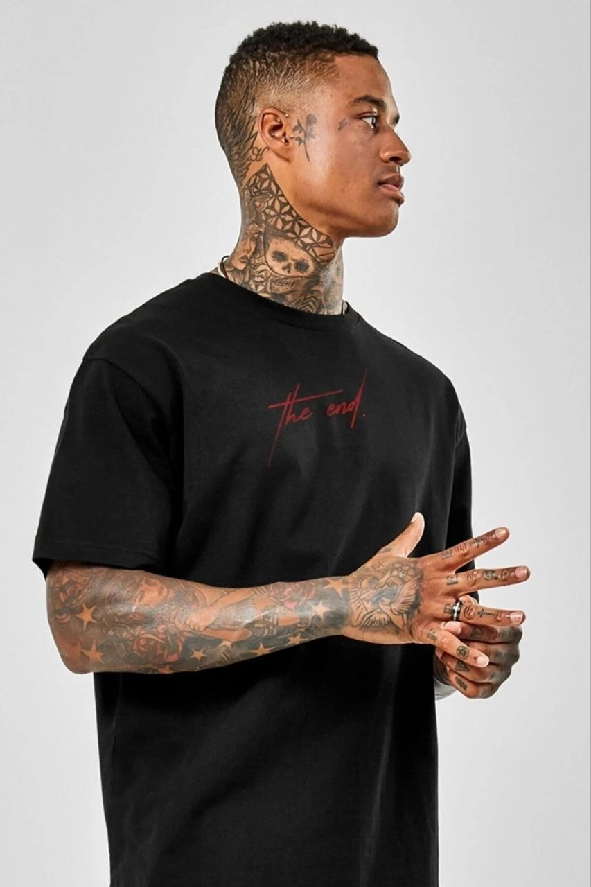 ASSEMA ERKEK Baskılı Oversize T-Shirt - Siyah