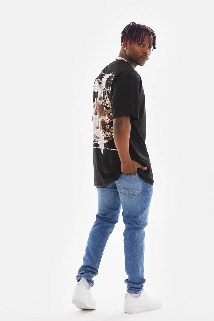 ASSEMA Erkek Baskılı T-Shirt Kısa Kol Bisiklet Yaka Rahat Kalıp Tişört - Siyah