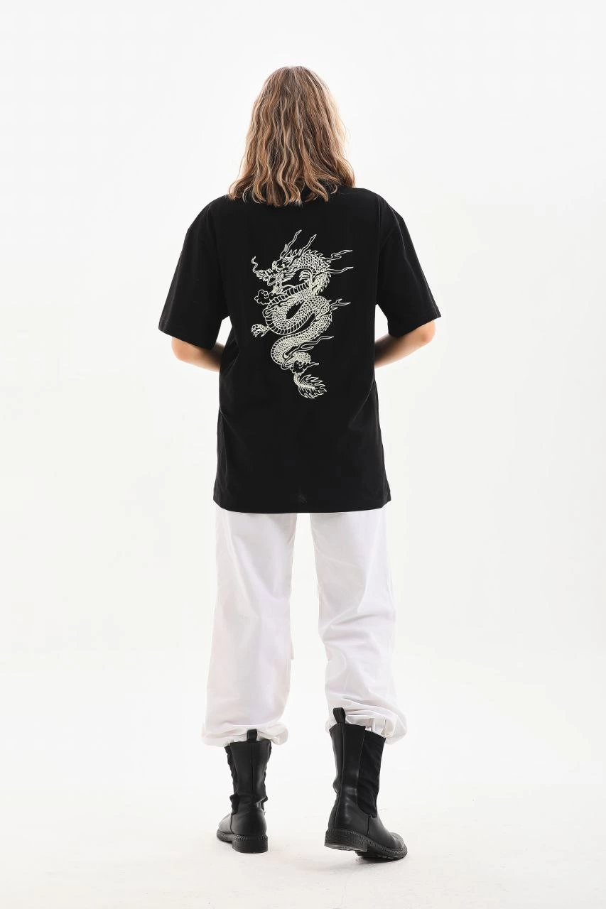ASSEMA Kadın Baskılı Oversize  Kısa kol T-Shirt - Siyah