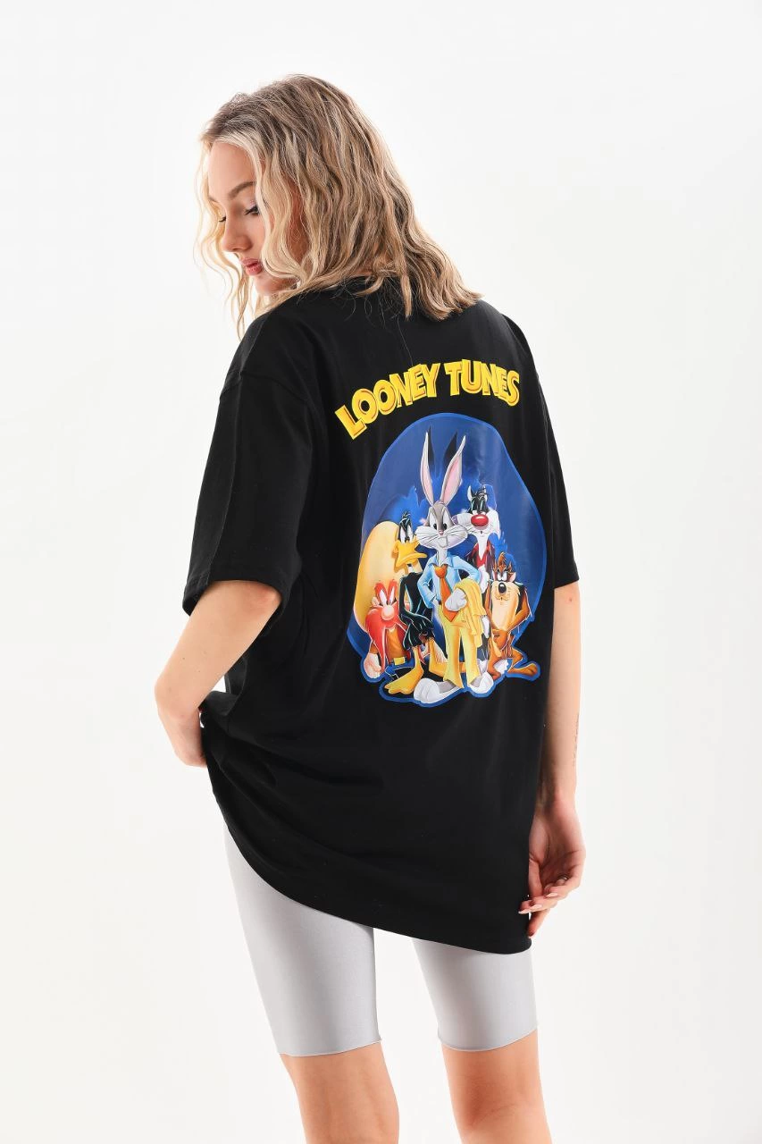 ASSEMA Kadın Baskılı Oversize Kısa kol  T-Shirt - Siyah
