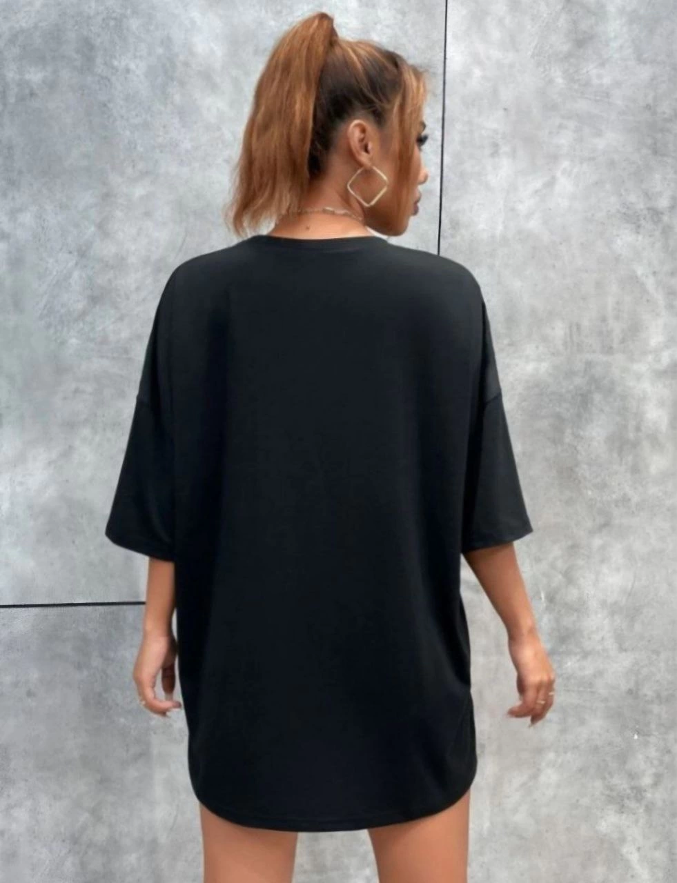 ASSEMA Kadın kelebek Baskılı Oversize kısa kol T-Shirt - Siyah