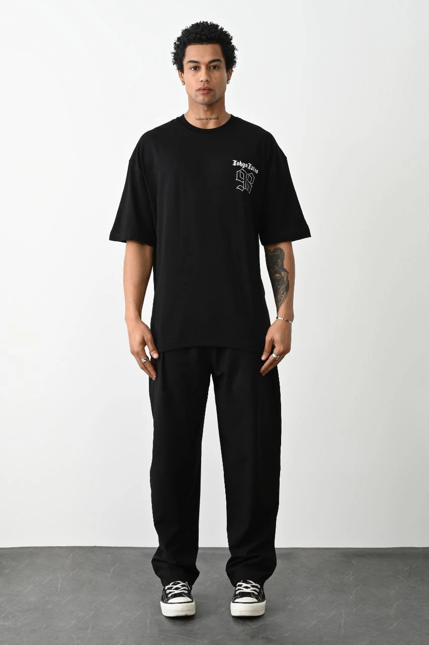 ASSEMA eEkek Baskılı Oversize Kısa kol  T-Shirt - Siyah