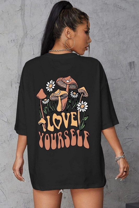 ASSEMA Kadın Baskılı Oversize kısa kol T-Shirt - Siyah
