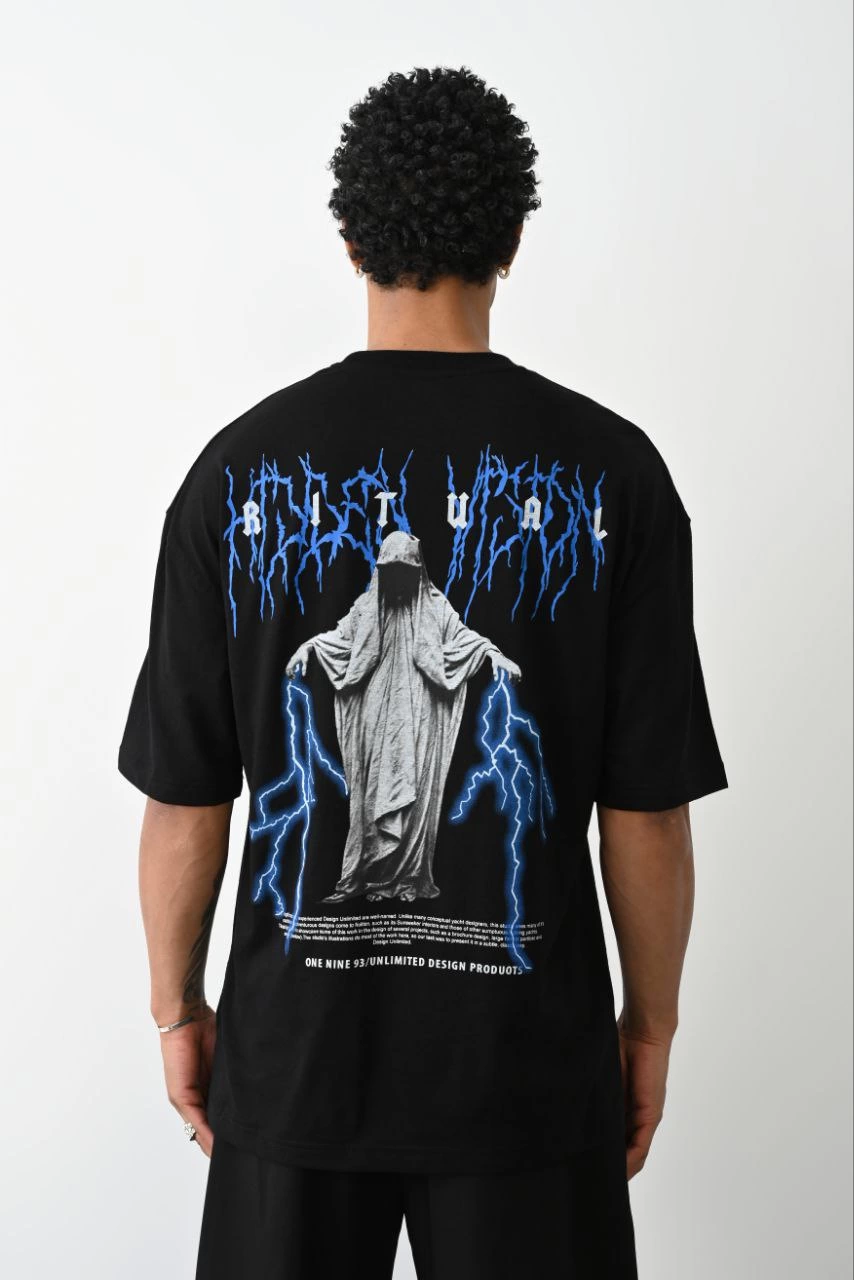 ASSEMA Erkek Baskılı Oversize  Kısa kol T-Shirt - Siyah