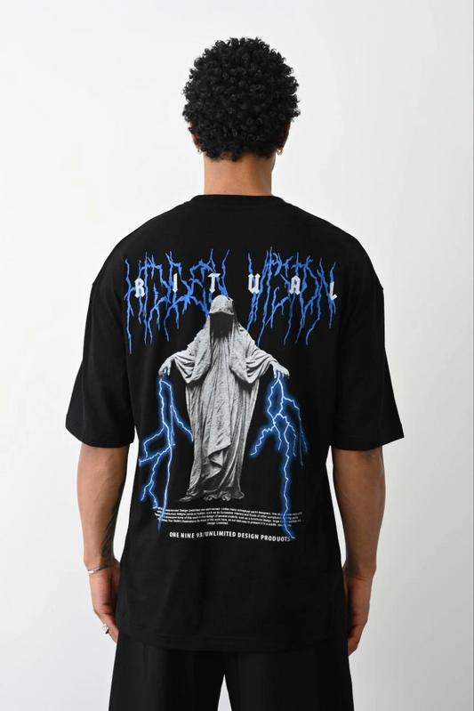 ASSEMA Erkek Baskılı Oversize  Kısa kol T-Shirt - Siyah