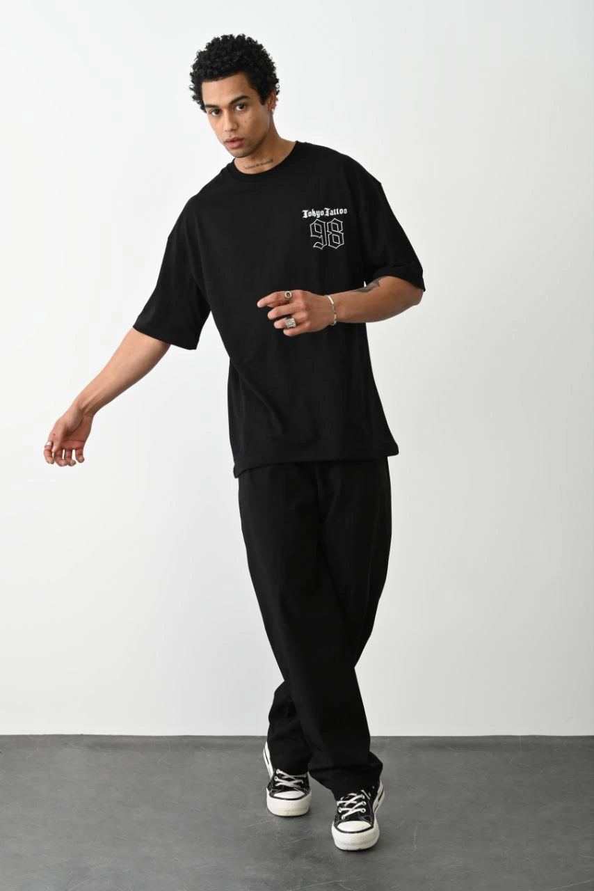 ASSEMA eEkek Baskılı Oversize Kısa kol  T-Shirt - Siyah