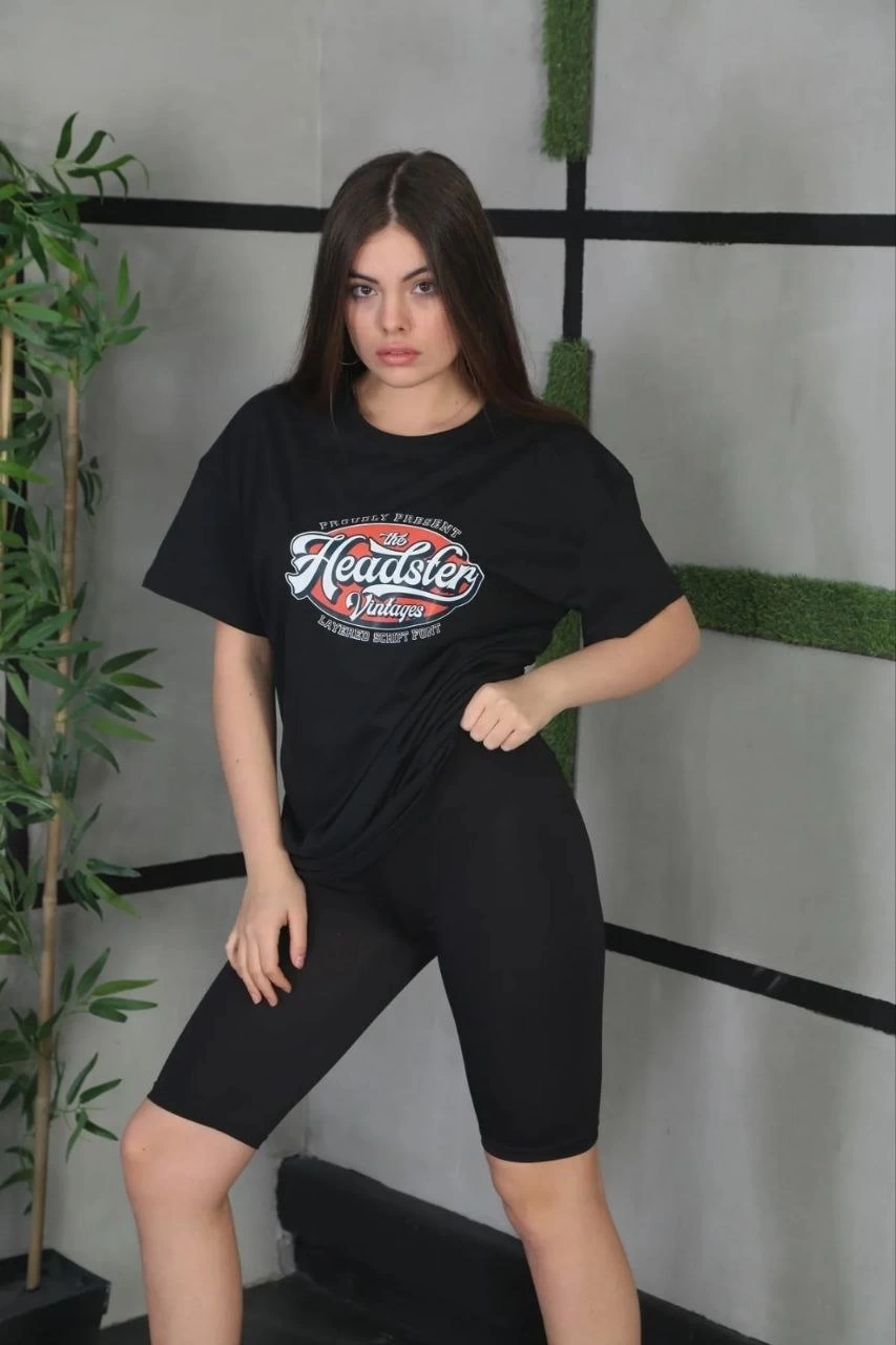 ASSEMA Kadın Baskılı Oversize T-Shirt - Siyah