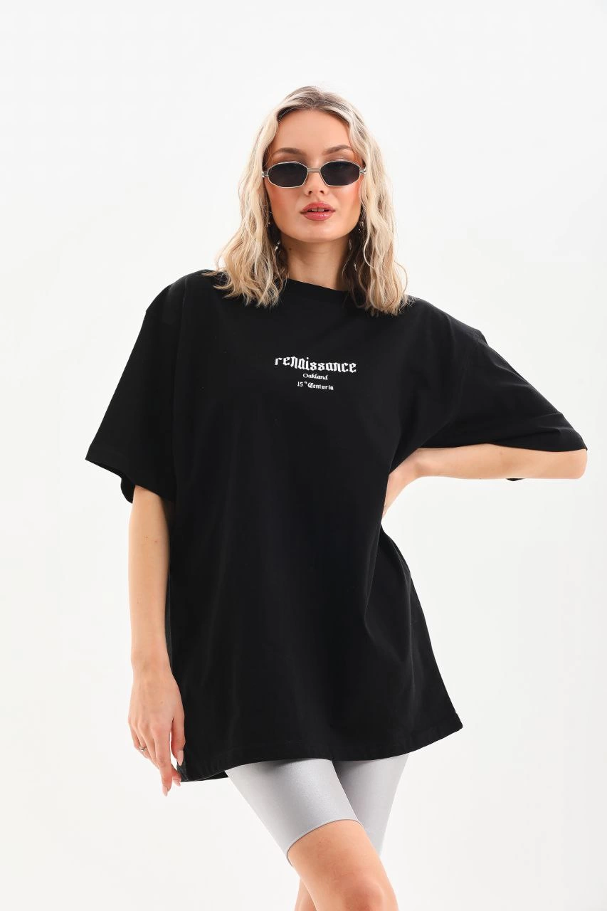 ASSEMA Unisex Baskılı Oversize T-Shirt - Siyah