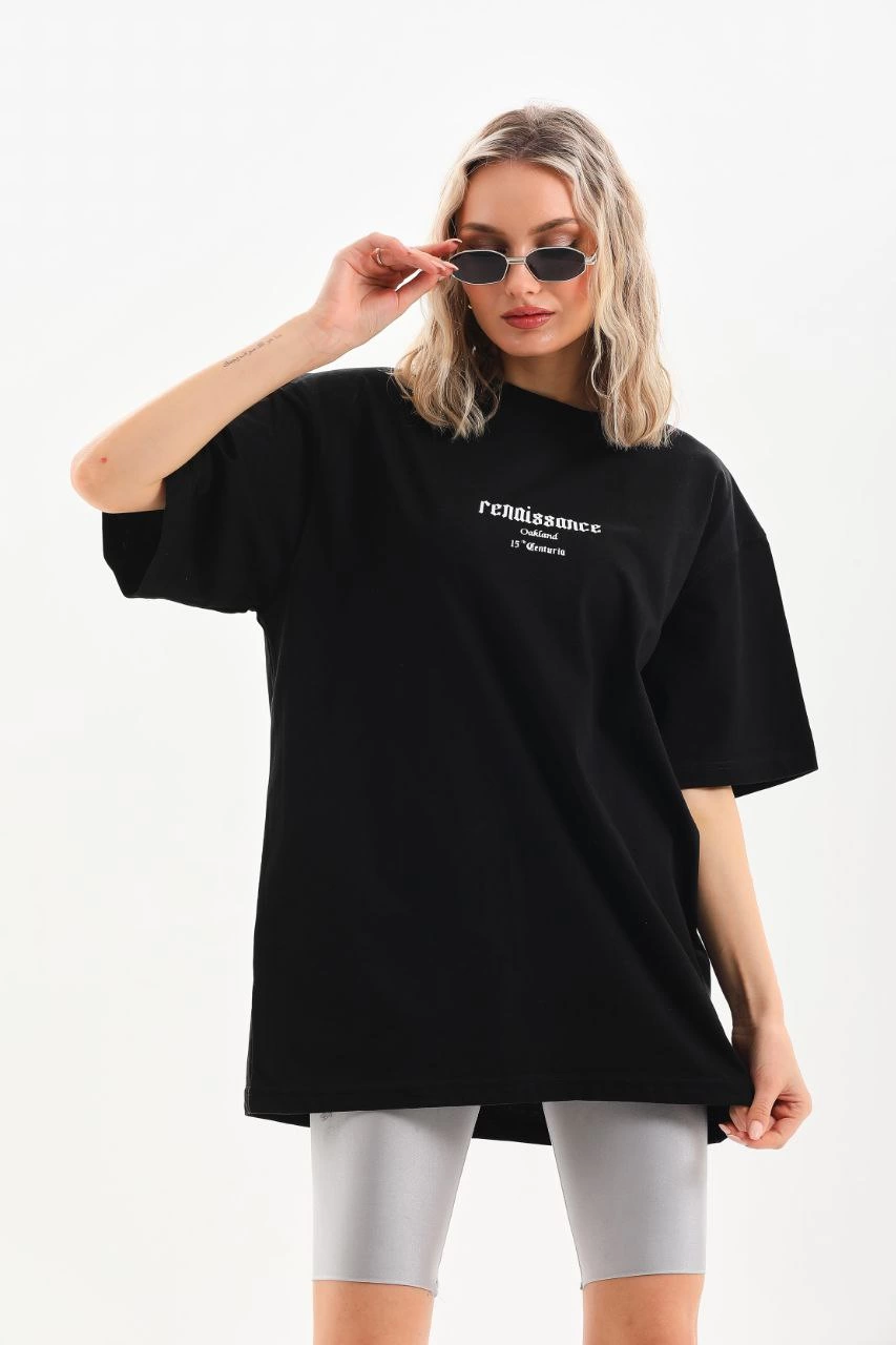 ASSEMA Unisex Baskılı Oversize T-Shirt - Siyah