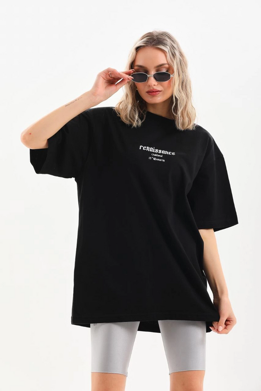 ASSEMA Unisex Baskılı Oversize T-Shirt - Siyah