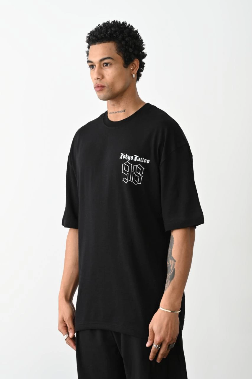 ASSEMA eEkek Baskılı Oversize Kısa kol  T-Shirt - Siyah