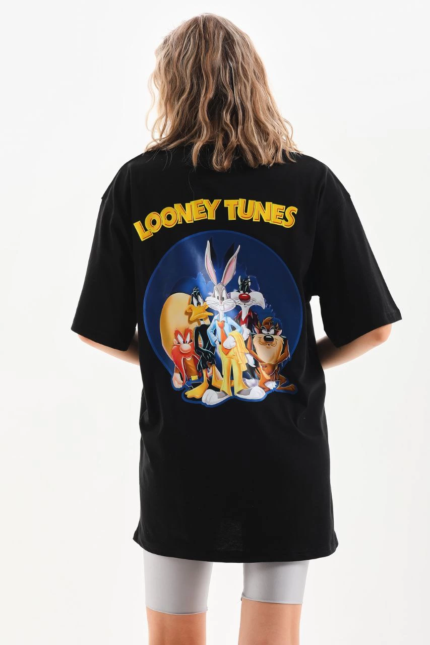 ASSEMA Kadın Baskılı Oversize Kısa kol  T-Shirt - Siyah
