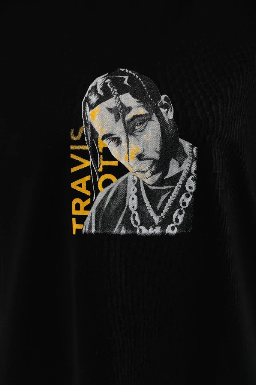 ASSEMA Kadın Baskılı T-Shirt Kısa Kol Bisiklet Yaka  Ovarsize Rahat Kalıp Günlük Tişört  - Siyah