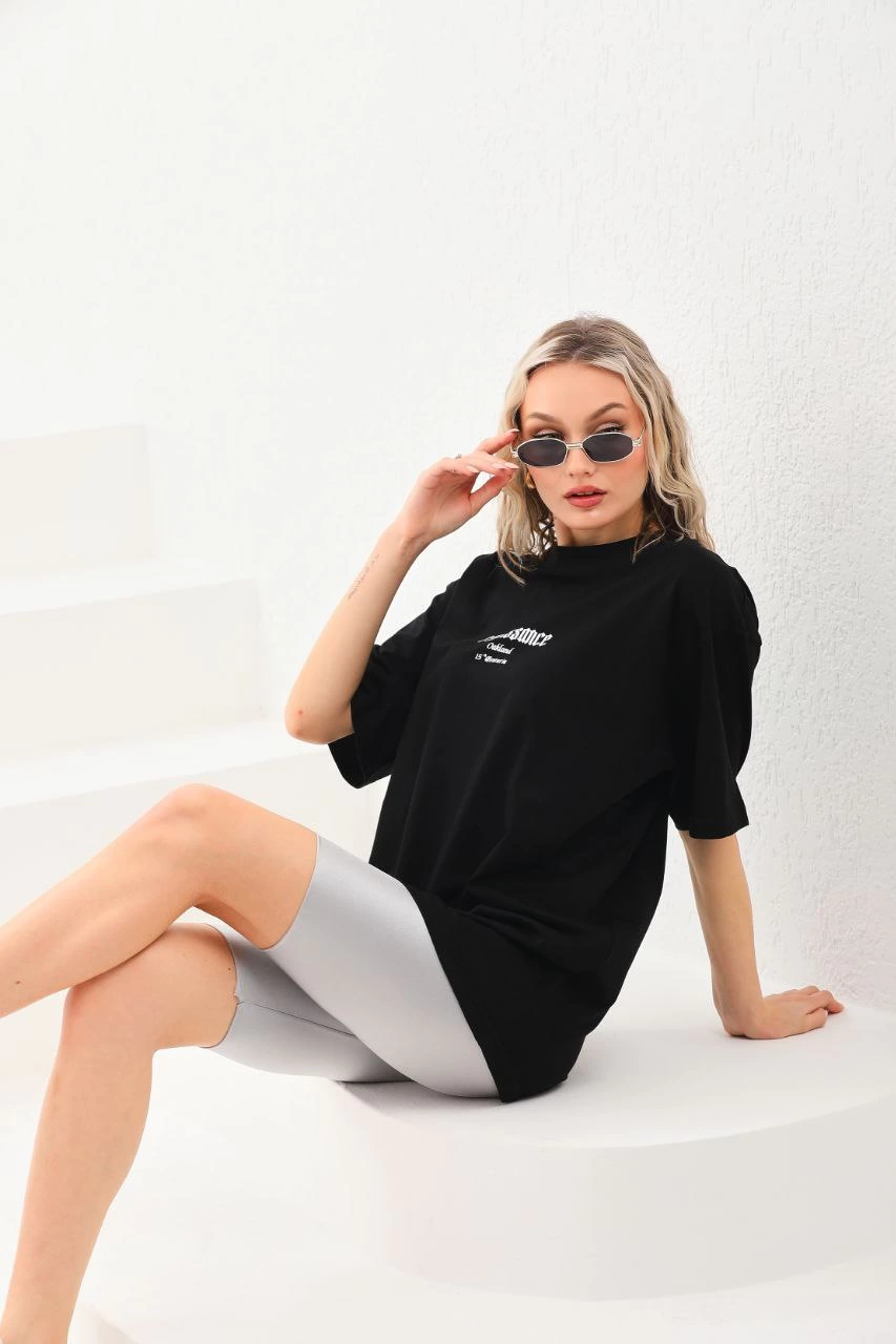 ASSEMA Unisex Baskılı Oversize T-Shirt - Siyah