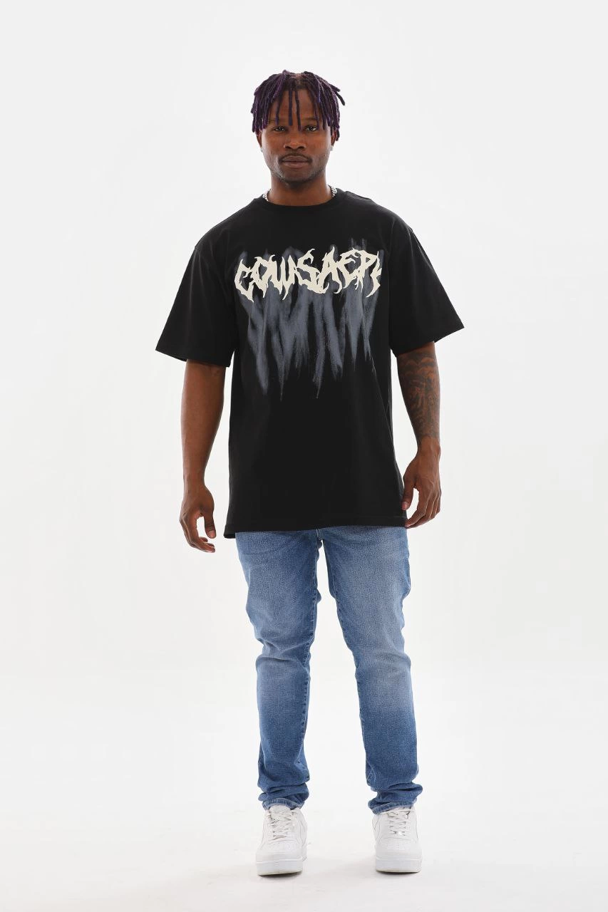 ASSEMA Erkek Baskılı T-Shirt Kısa Kol Bisiklet Yaka Rahat Kalıp Tişört - Siyah