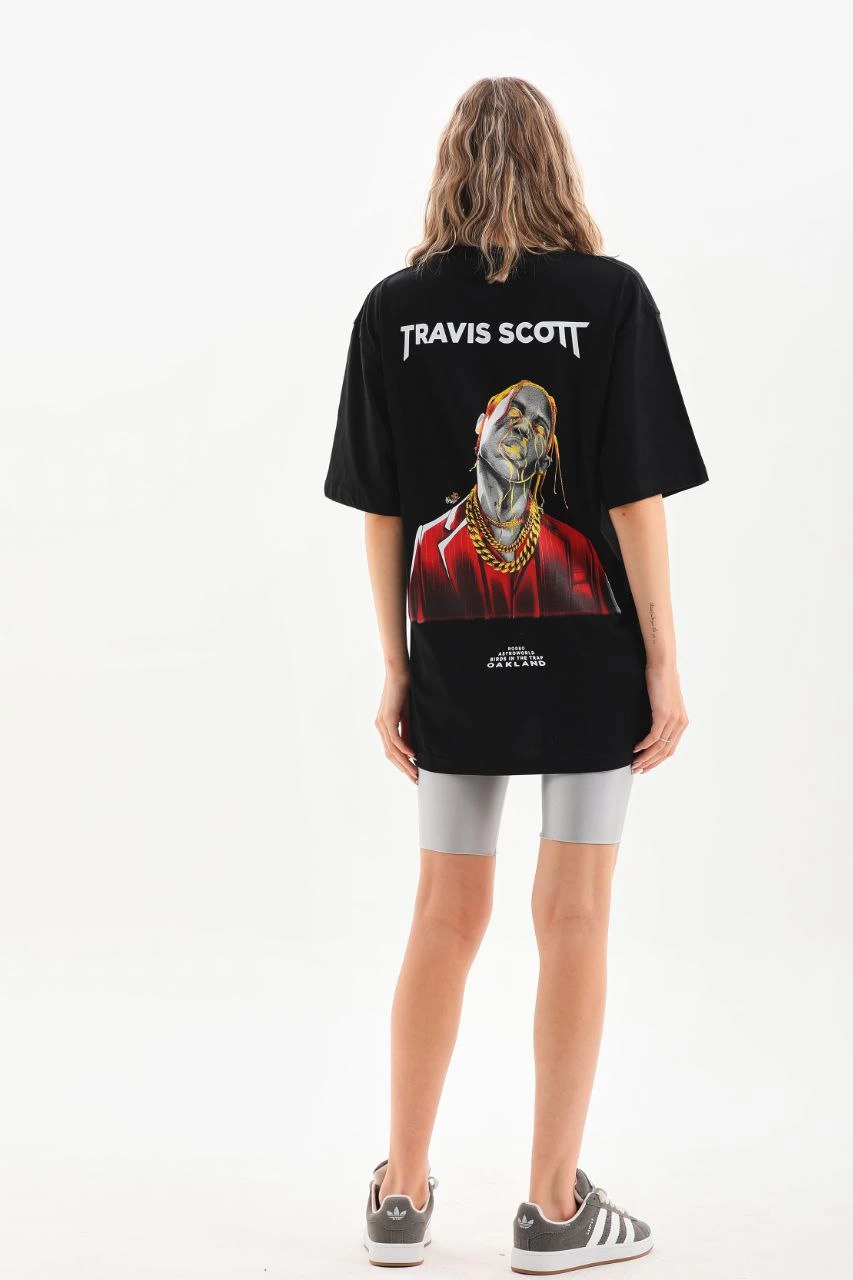 ASSEMA Kadın Baskılı T-Shirt Kısa Kol Bisiklet Yaka  Ovarsize Rahat Kalıp Günlük Tişört  - Siyah