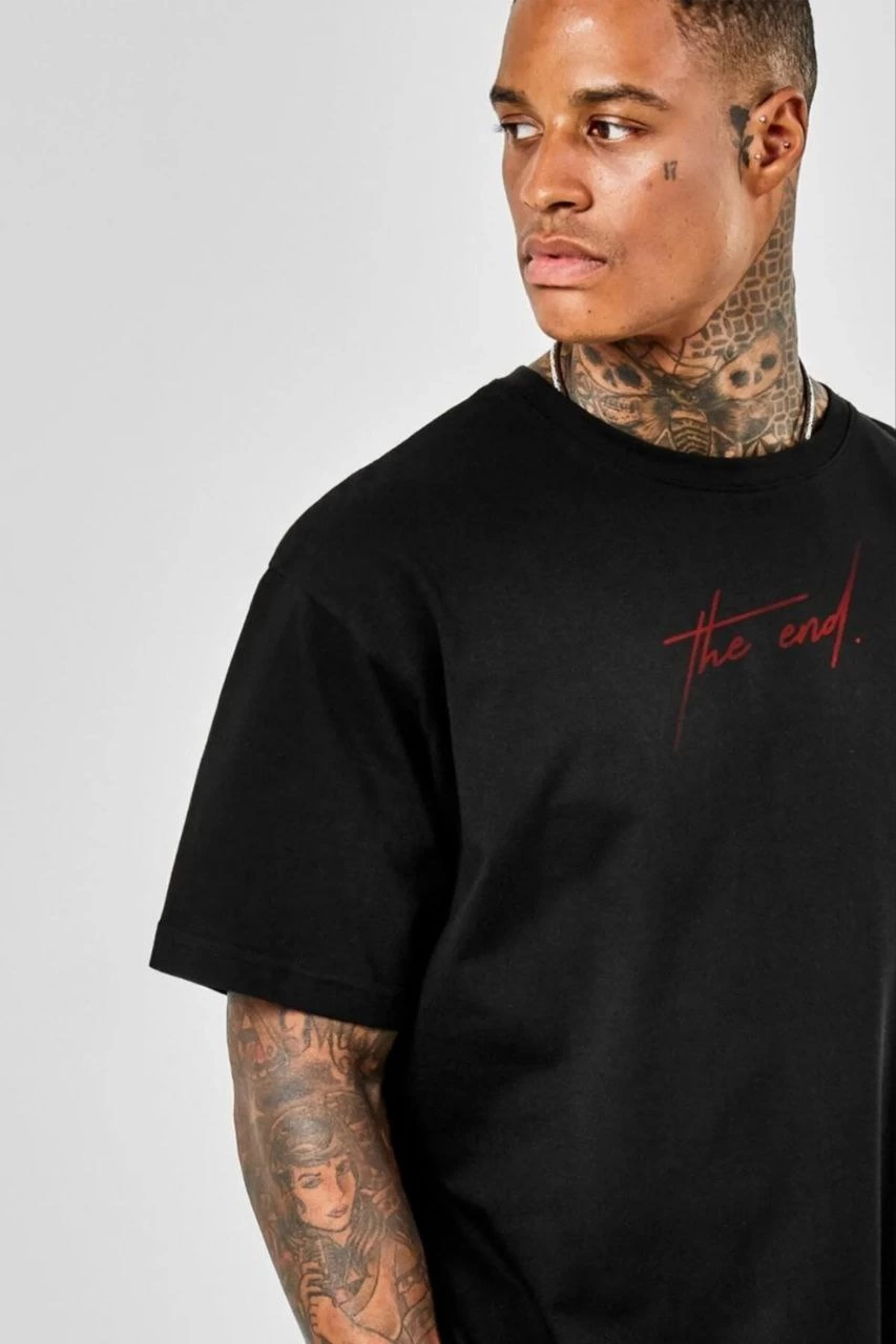 ASSEMA ERKEK Baskılı Oversize T-Shirt - Siyah
