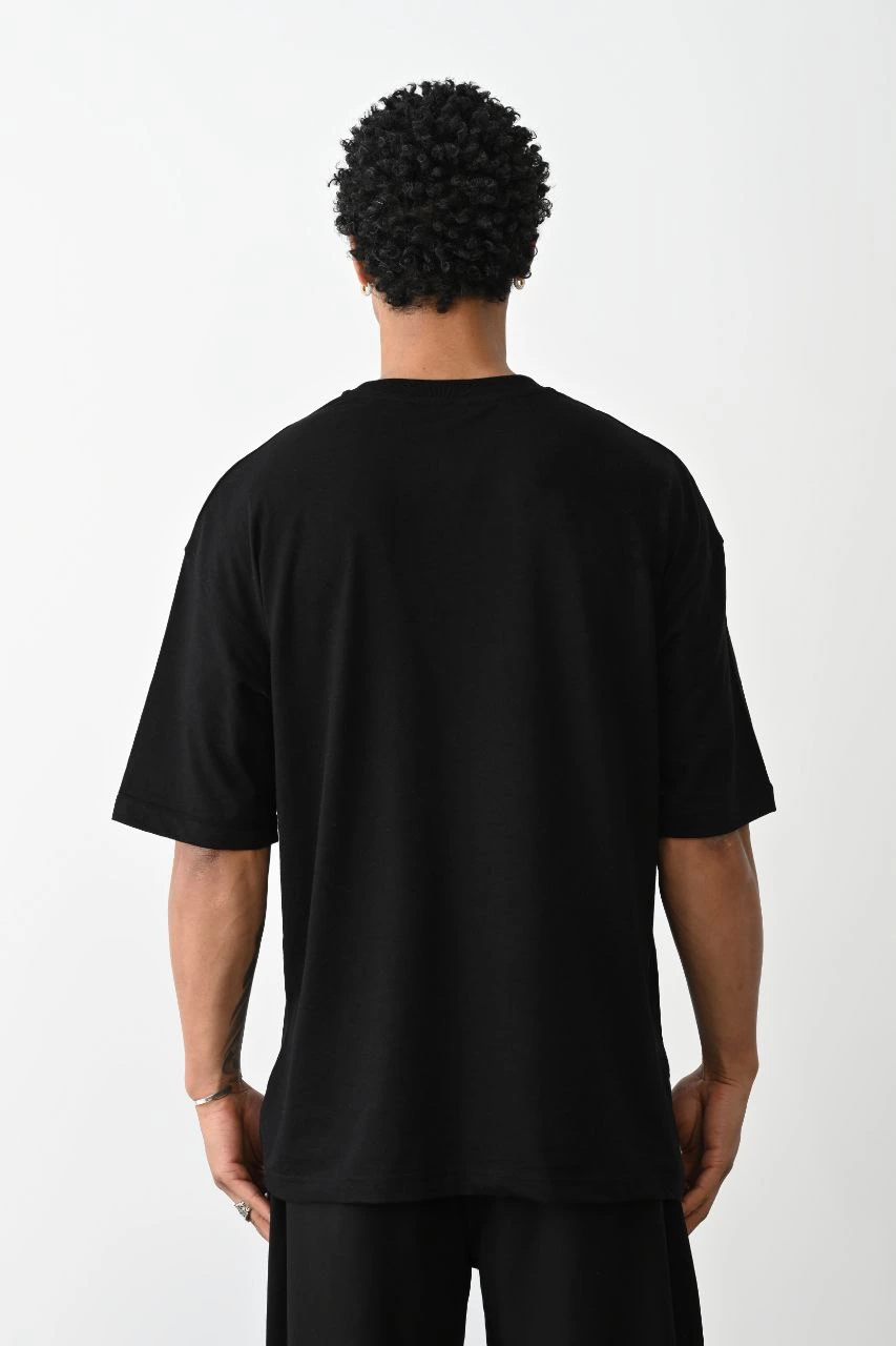 ASSEMA Erkek Box Eldiven Baskılı T-Shirt Kısa Kol Bisiklet Yaka  Tişört - Siyah