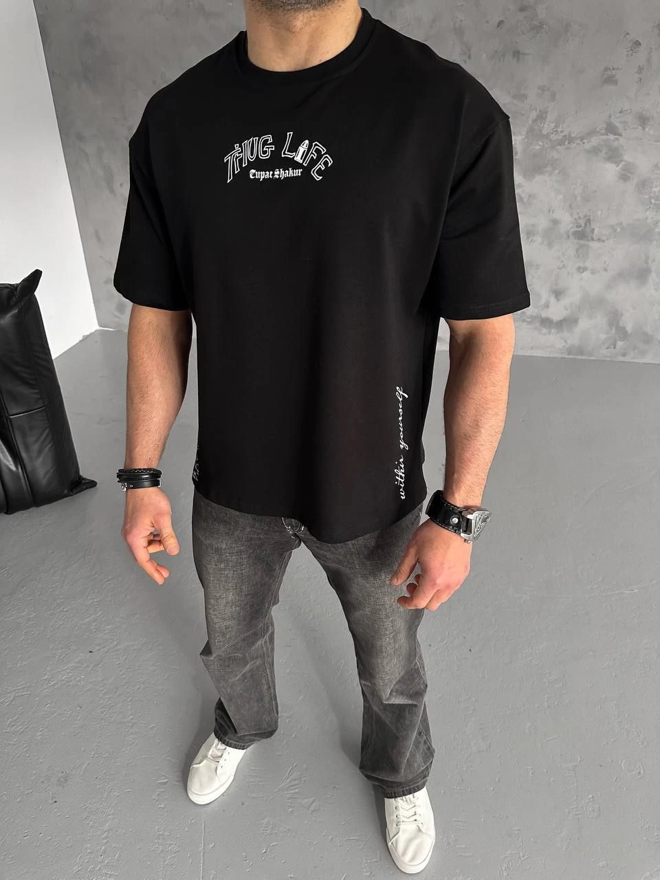 ASSEMA ERKEK Baskılı  Kısa kol  T-Shirt - Siyah