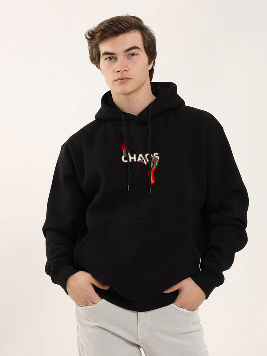 ASSEMA ERKEK Baskılı Oversize Üç İplik Kapüşonlu Sweatshirt - Siyah