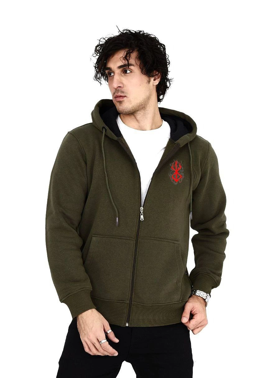 ASSEMA ERKEK Baskılı Tam Fermuarlı Kapşonlu SweatShirt - Haki