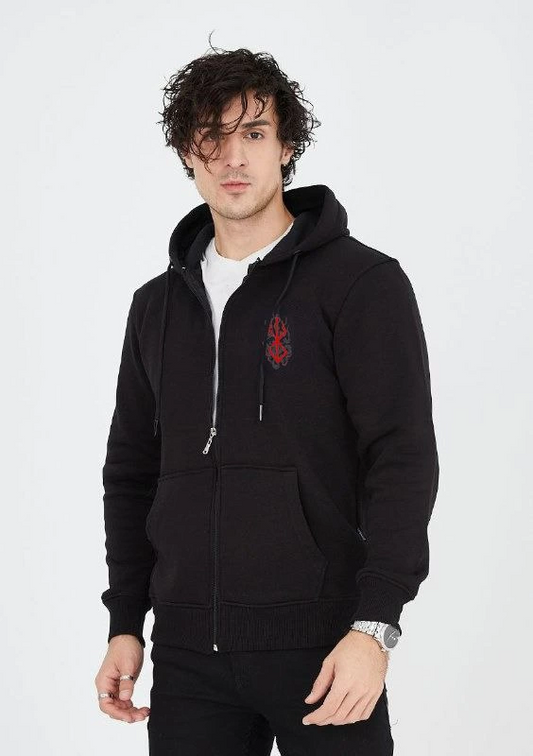 ASSEMA ERKEK Baskılı Tam Fermuarlı Kapşonlu SweatShirt - Siyah