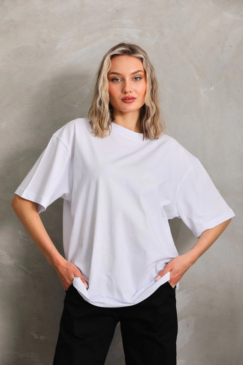 ASSEMA Kadın Düz  Kısa kol Penye T-shirt - Beyaz