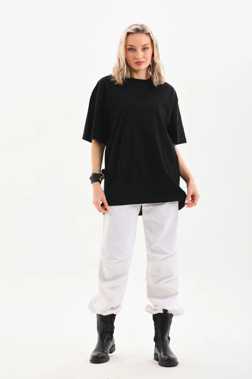 ASSEMA Kadın Düz  Kısa kol Penye T-shirt - Siyah