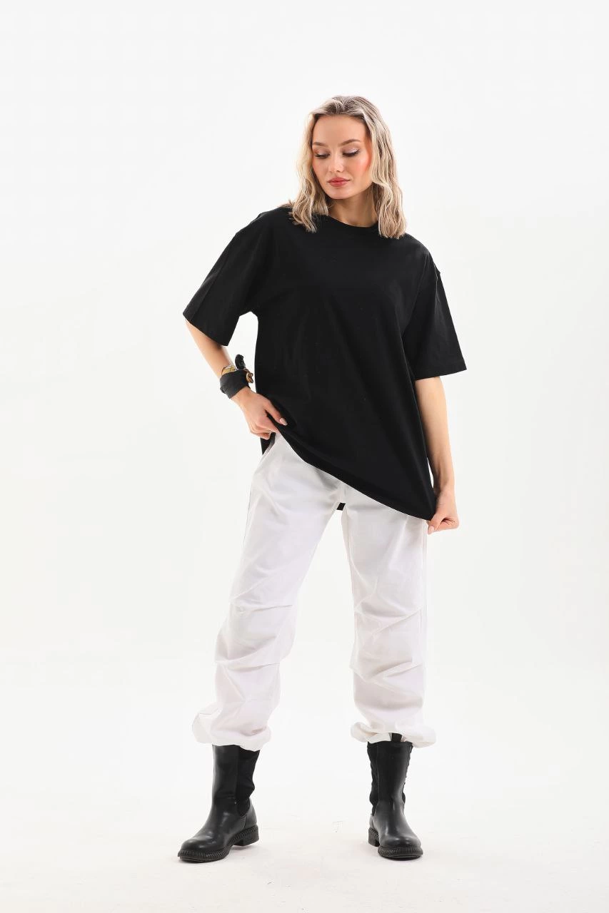 ASSEMA Kadın Düz  Kısa kol Penye T-shirt - Siyah