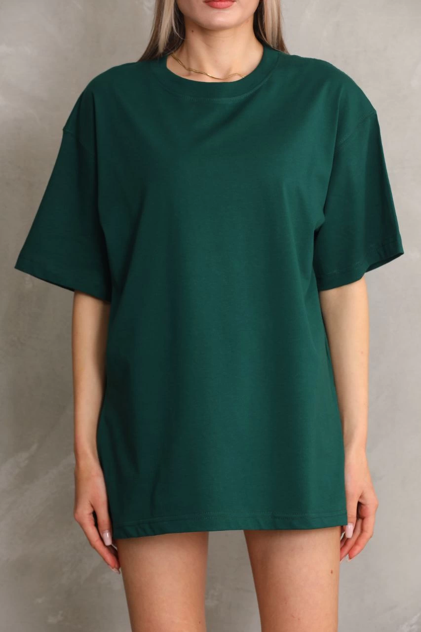ASSEMA Kadın Düz  Kısa kol Penye T-shirt- Yeşil