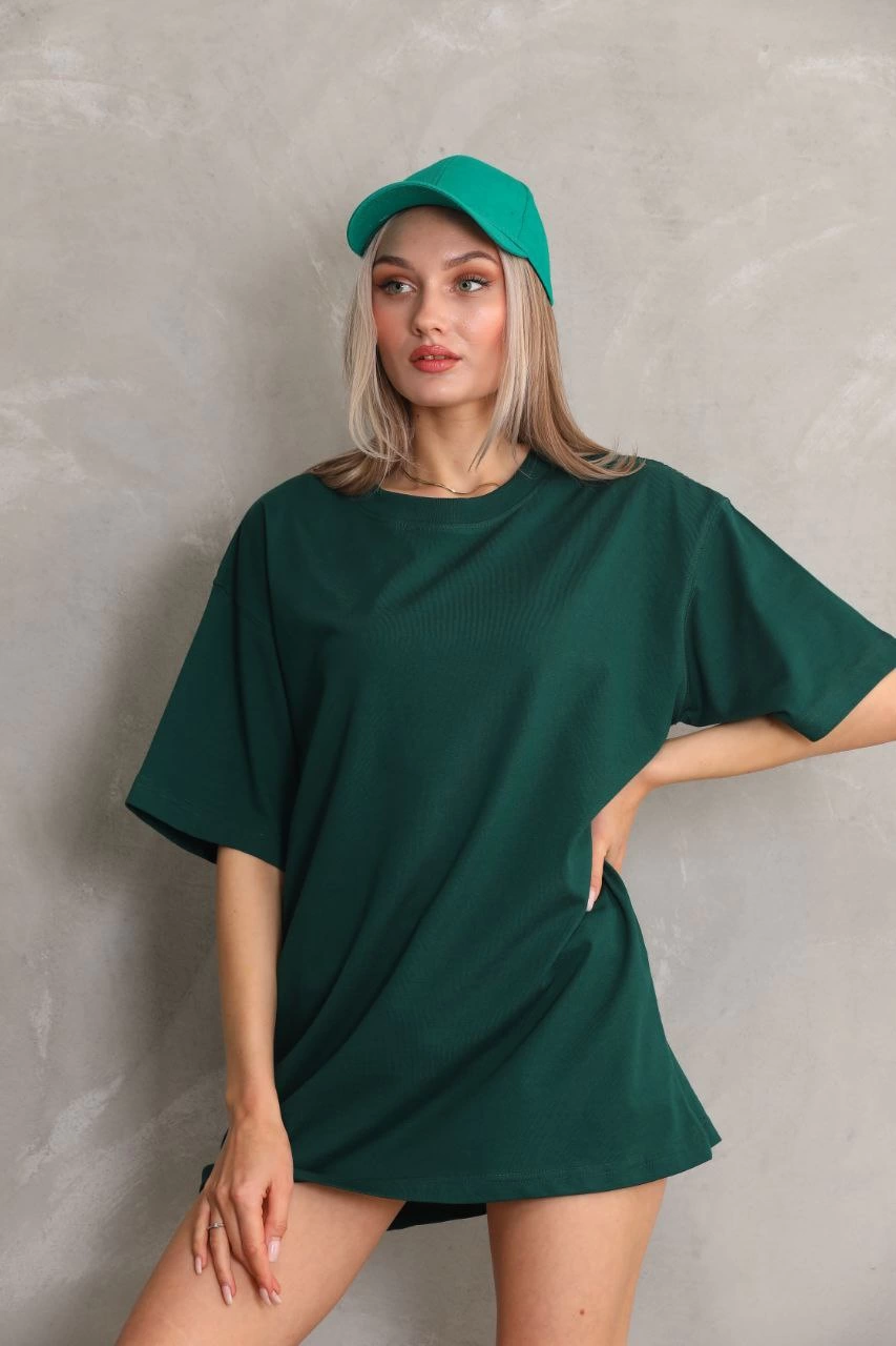 ASSEMA Kadın Düz  Kısa kol Penye T-shirt- Yeşil