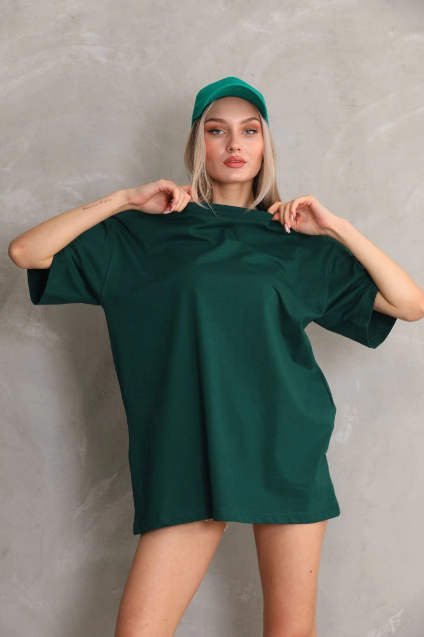 ASSEMA Kadın Düz  Kısa kol Penye T-shirt- Yeşil