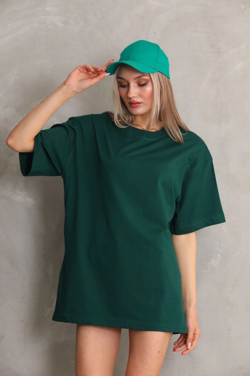 ASSEMA Kadın Düz  Kısa kol Penye T-shirt- Yeşil