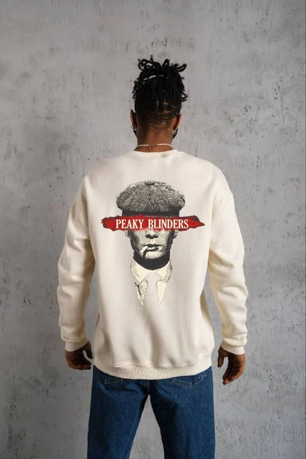 ASSEMA ERKEK Bisiklet Yaka Baskılı Oversize Sweatshirt - Beyaz
