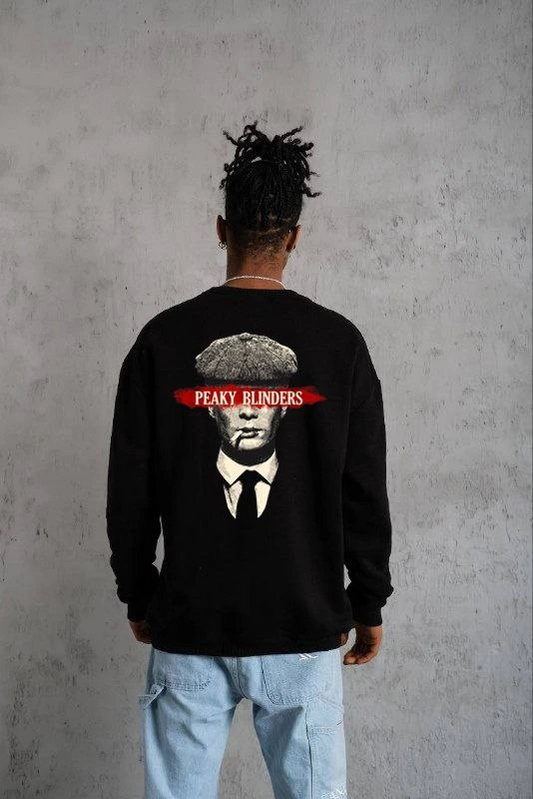 ASSEMA ERKEK Bisiklet Yaka Baskılı Oversize Sweatshirt - Siyah