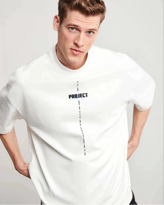 ASSEMA ERKEK Bisiklet Yaka Baskılı Oversize T-Shirt - Beyaz