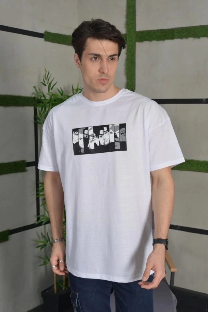 ASSEMA ERKEK Bisiklet Yaka Baskılı Kısa kol  Oversize T-Shirt - Beyaz