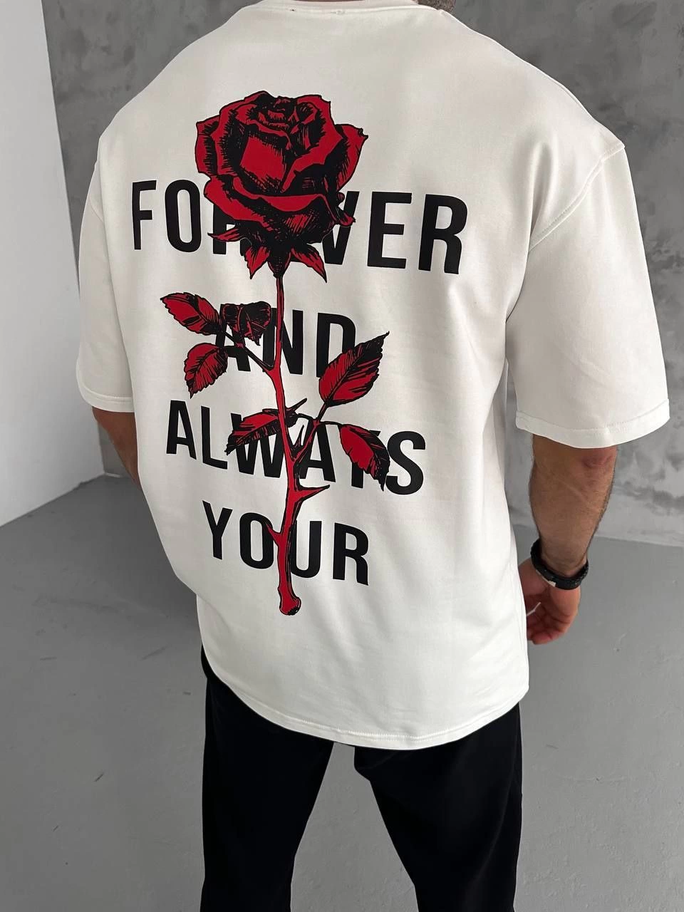 ASSEMA ERKEK Bisiklet Yaka Baskılı Oversize Kısa kol  T-Shirt - Beyaz