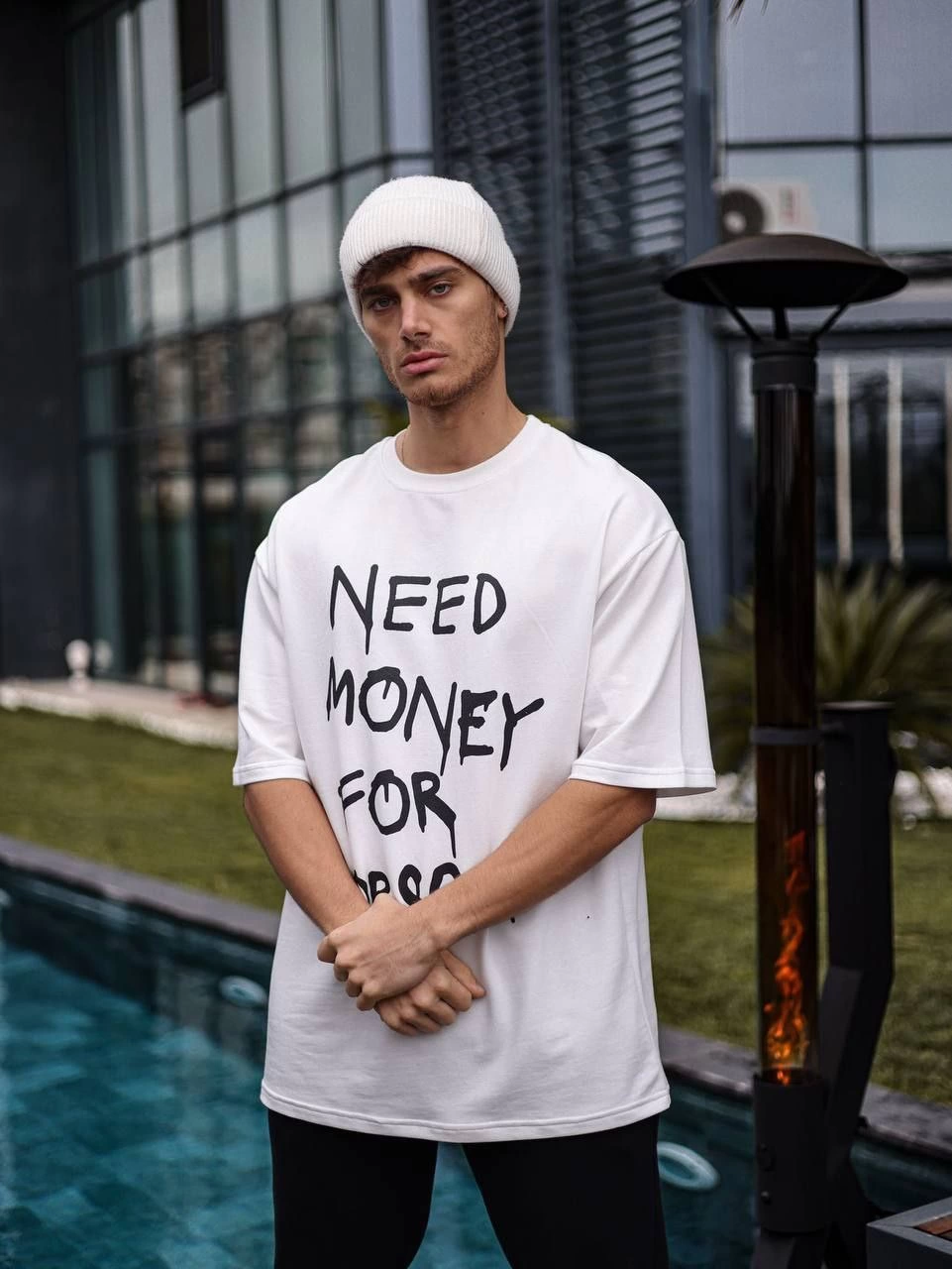 ASSEMA ERKEK Bisiklet Yaka Baskılı Kısa kol Oversize T-Shirt - Beyaz