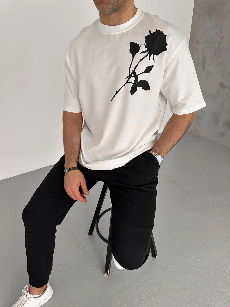 ASSEMA erkek Bisiklet Yaka Baskılı  Kısa kol T-Shirt - Beyaz