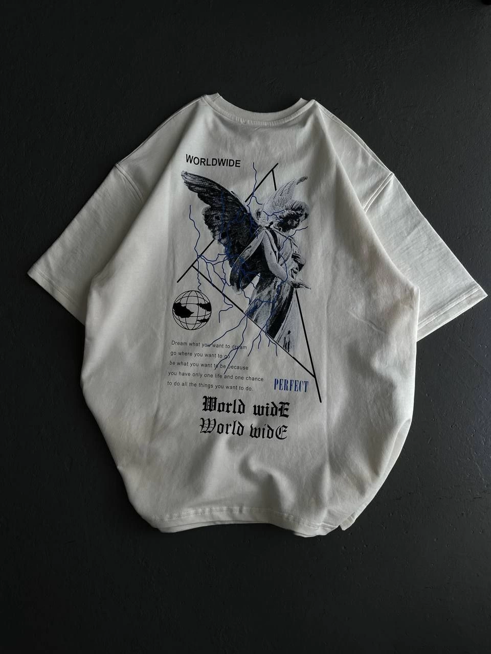 ASSEMA Kadın Baskılı T-Shirt Kısa Kol Bisiklet Yaka Oversize Rahat Kalıp Günlük Tişört   - Beyaz